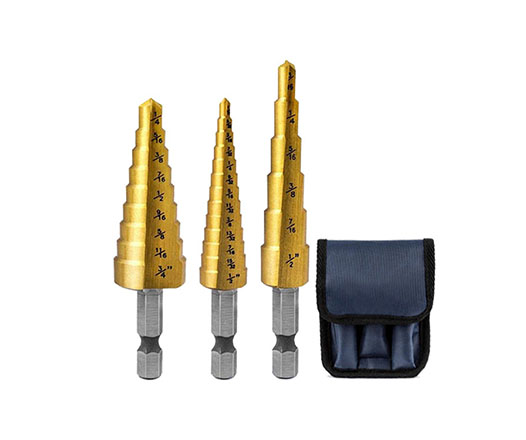 3Pcs Inch Hex Shank Straight Flute Titanium HSS Step Drill Bit Set for Tube Sheet Metal Drilling in Nylon Bag