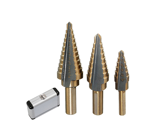 3Pcs Inch 3 Flats Shank Straight Flute Golden Black Color HSS Step Drill Bit Set for Metal Sheet Multiple Hole Drilling