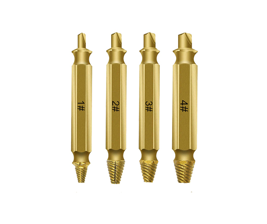 4Pcs TIN Coating HSS Damaged Broken Screw Remover and Extractor Set for Stud Screw Bolt Remove