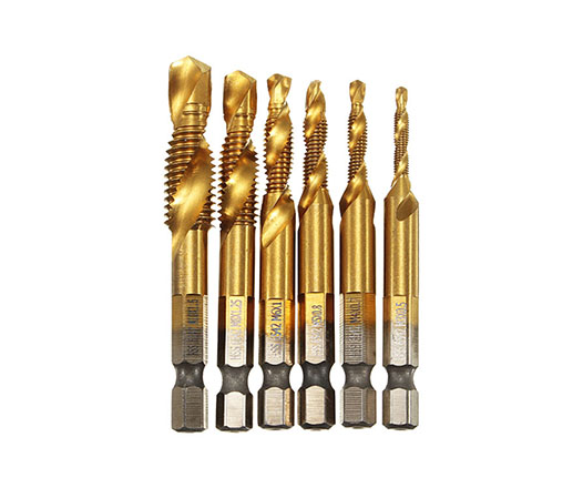 6Pcs M3 to M10 Metric Titanium Combined Combination HSS Drill Tap Set for Metal Drilling Tapping