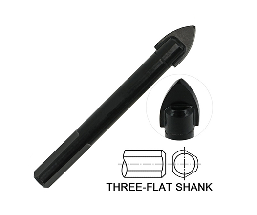 Black Oxided Three-Flat Shank Single Carbide Tip Glass Drill Bit for Glass Ceramic Porcelain Tile Drilling