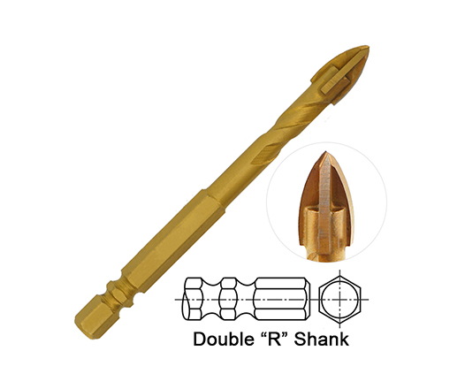 Titanium Coated Double R Hex Shank Cross Carbide Tip Glass Drill Bit with Flute for Glass Ceramic Porcelain Tile Drilling