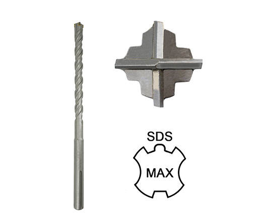 Carbide Cross Tip 4 Cutters S4 Flute Concrete SDS Max Hammer Drill Bit for Granite Stone