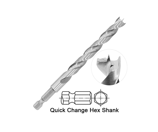 Impact Hex Shank Fast Spiral Crown Head HSS Wood Brad Point Drill Bit for Precision Smooth Wood Hole
