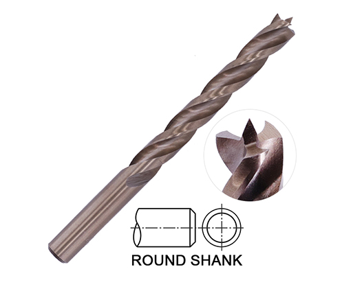 HSS Fully Ground Tri-Flute Wood Brad Point Drill Bit with Three Cutting Spurs for Wood Precision Drilling