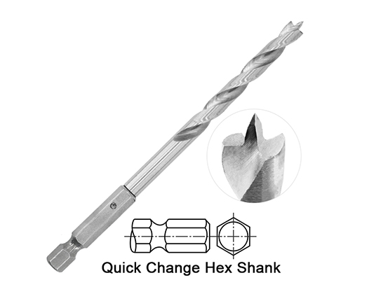 Impact 1/4 Hex Shank Fully Ground HSS Wood Brad Point Drill Bit for Wood Precision Drilling 