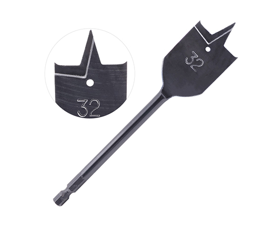 Black Oxide Hex Shank Tri-Point Flat Wood Spade Drill Bit with Cutting Groove