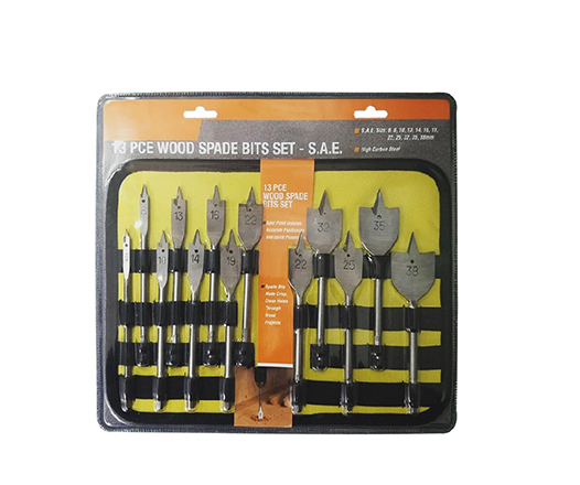 13Pcs Hex Shank Flat Wood Spade Drill Bit Set in Cloth Package and Blister 