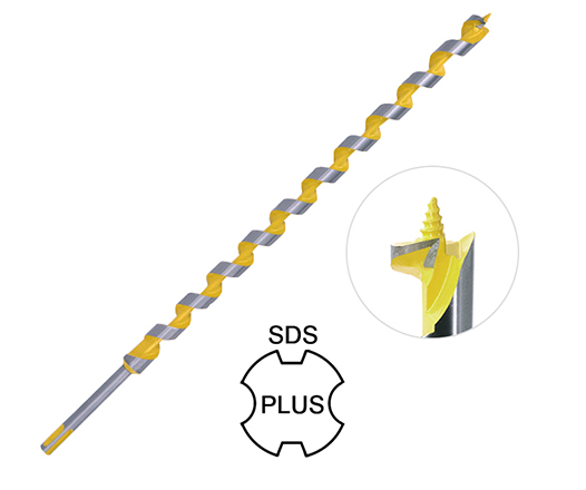 SDS Plus Shank Single Flute Wood Auger Drill Bit with Stem and Yellow Color Painting for Wood Drilling