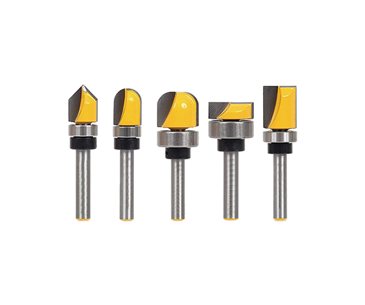 5Pcs 1/4 Inch Shank Tungsten Carbide Flush Trim Wood Router Bit Set with Bearing for Woodworking